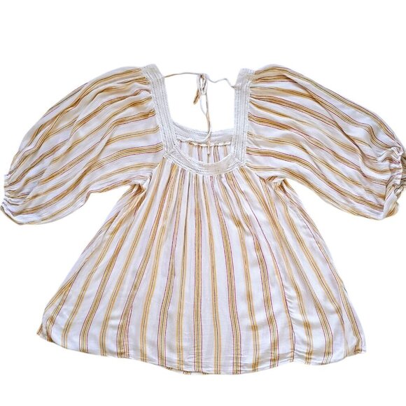 Urban Outfitters Boho Tunic Top M 3/4 Sleeve Striped Blouse Flowy Casual - Picture 4 of 11